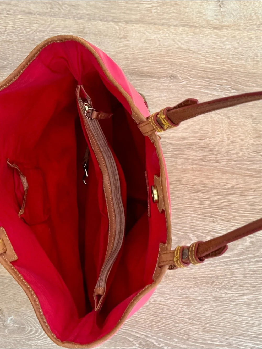 Dooney & Bourke Hot Pink Tote with Brown Leather Trim - Picture 4 of 4